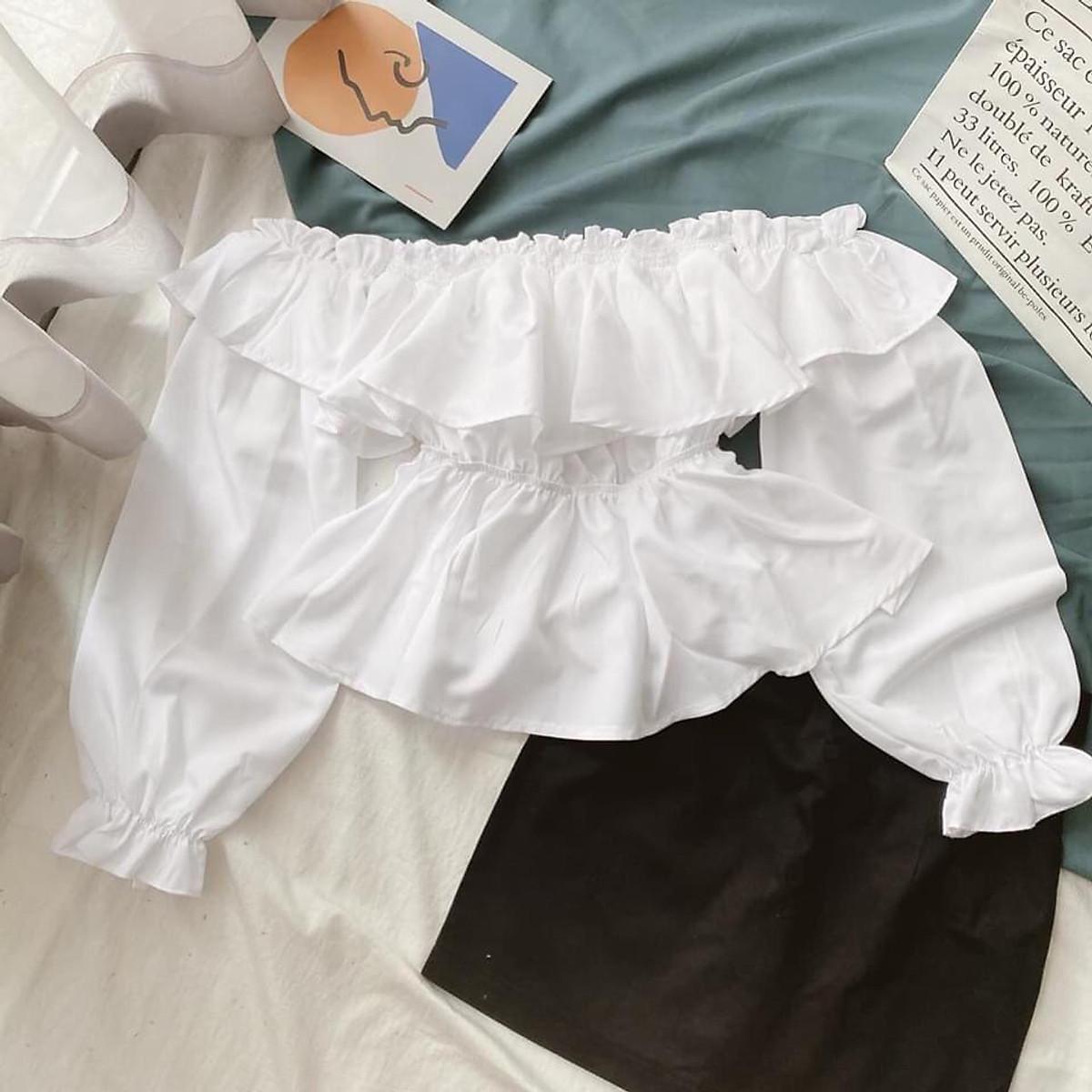 Áo Trễ Vai 2 Màu Trắng/Đen aloha