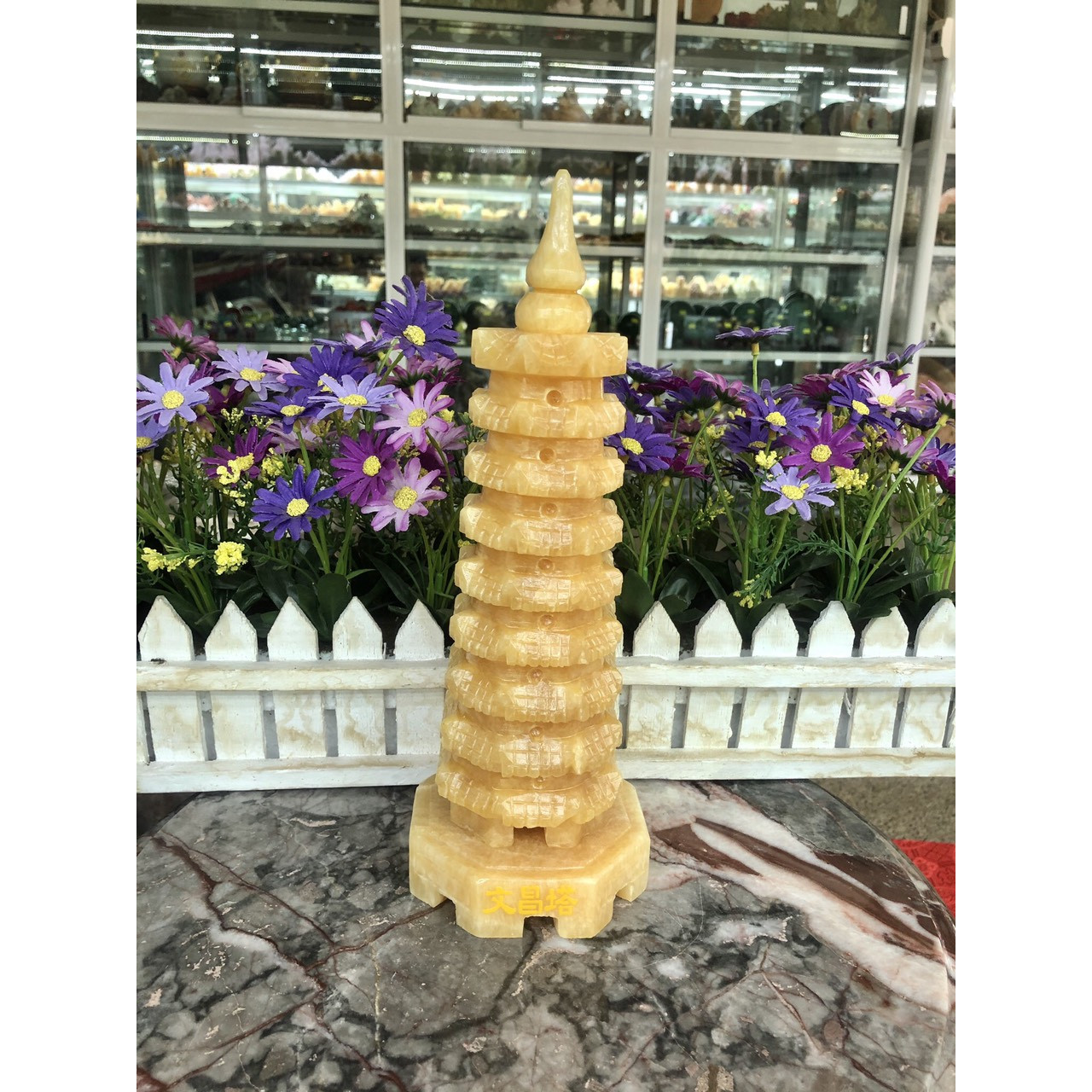 Tháp văn xương 9 tầng phong thủy đá ngọc hoàng long - Cao 28 cm