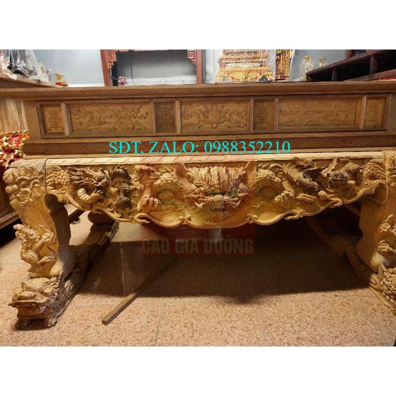 Sập thờ tứ linh kê nghê gỗ Gụ Lào 1m97x 107 x 117 chân 20