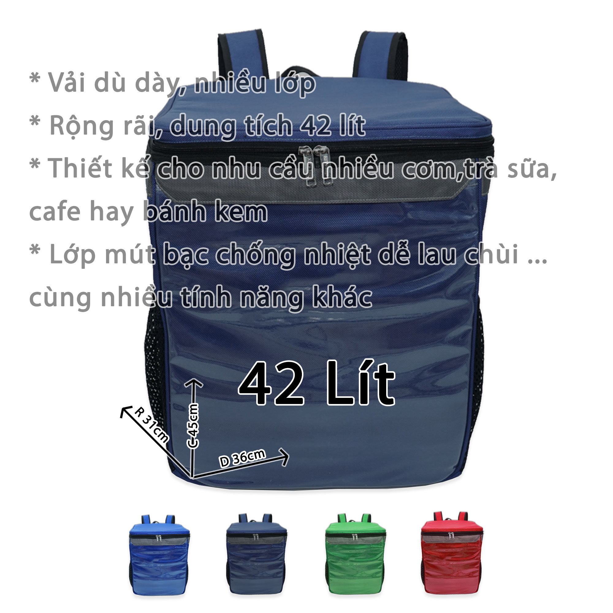 Túi Giữ Nhiệt Đa Năng Cỡ Lớn D36xR31xC45 42 Lít - Hàng Chính Hãng KhoNCC - Chuyên Bánh Kem, Pizza, Hải Sản - KKT-TBDN42L-7188-XaLa
