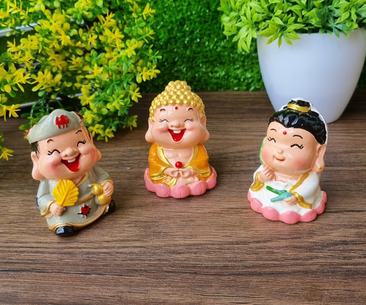 Bộ 03 tượng Phật Tổ - Quan Âm - Tế Công size 6cm