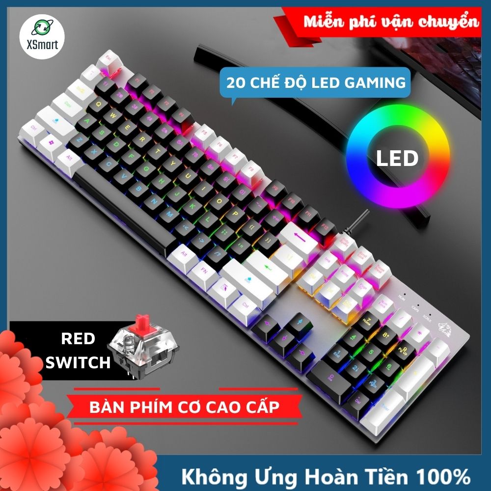 Bàn Phím Cơ Gaming Cao Cấp XSmart K1 Có 20 Chế Độ Nháy LED RGB Cực Đẹp, 104 Phím Full Size Sử Dụng Trục Cơ Red Switch Gõ Siêu Êm Bản Nâng Cấp Mới Nhất Tương Thích Với Các Dòng Máy Tính, Laptop, PC - Hàng Chính Hãng