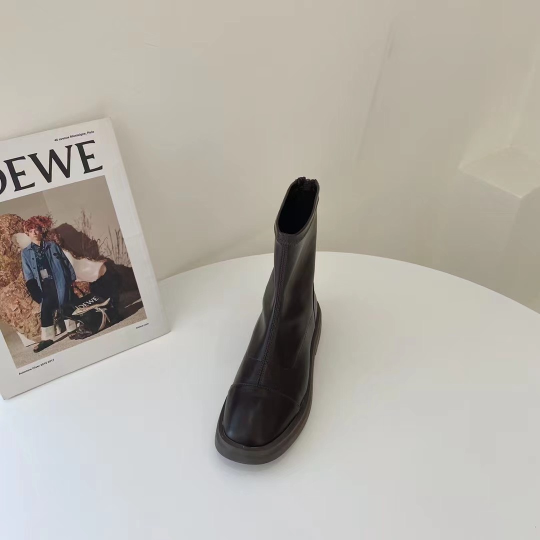 ỚI VỀ CÓ SẴN - ẢNH THẬT Giày bốt nữ cổ ôm mũi tròn đế 3cm da mềm màu đen trắng nâu khóa sau cao cấp