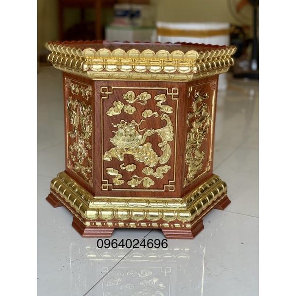 Đế kê đục tứ linh rát vàng mặt 37 cao 38 gỗ hương đá