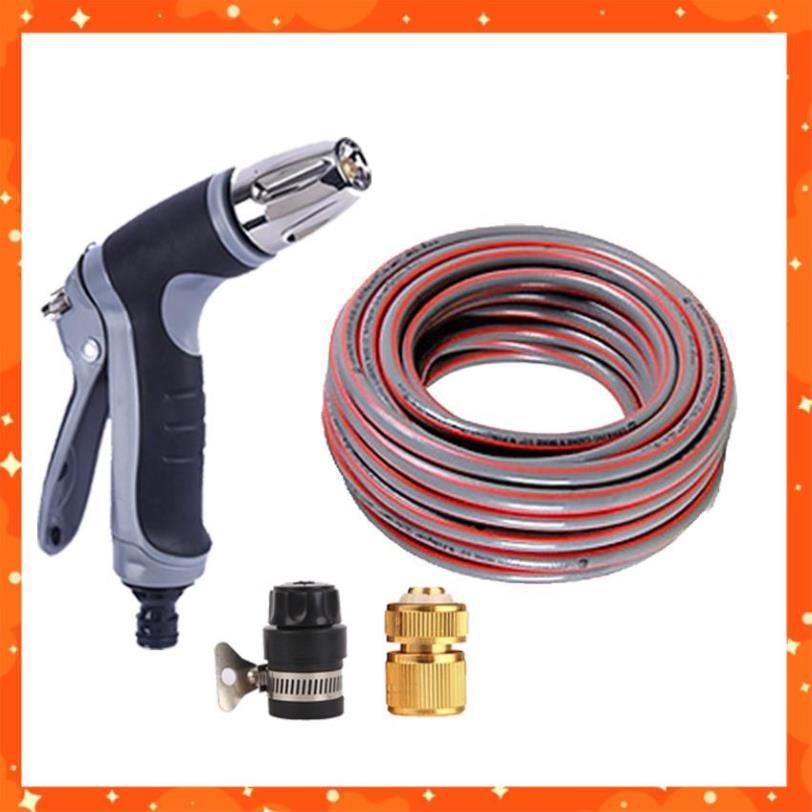 Bộ dây và vòi xịt tăng áp rửa xe tưới cây 3-5M (cút đồng nối nhựa đen) 206817