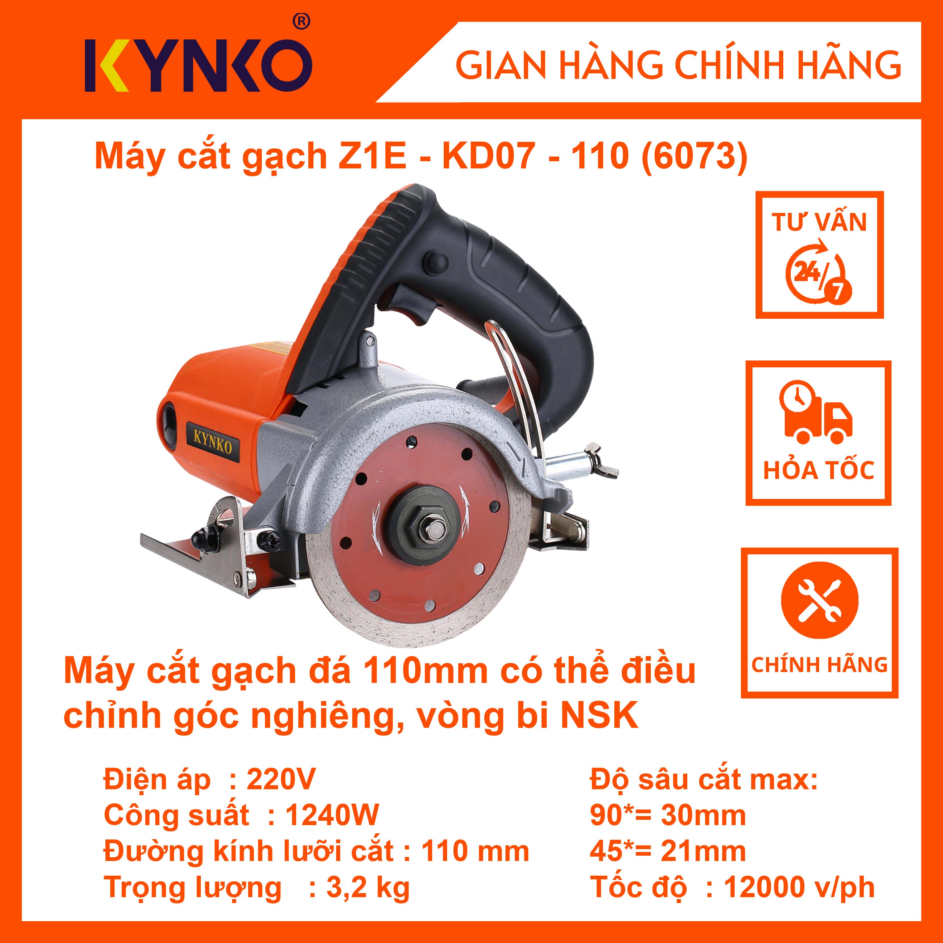 Máy cắt gạch cầm tay chính hãng Kynko Z1E-KD07-110 có điều chỉnh góc cắt #6073 GIÁ TỐT