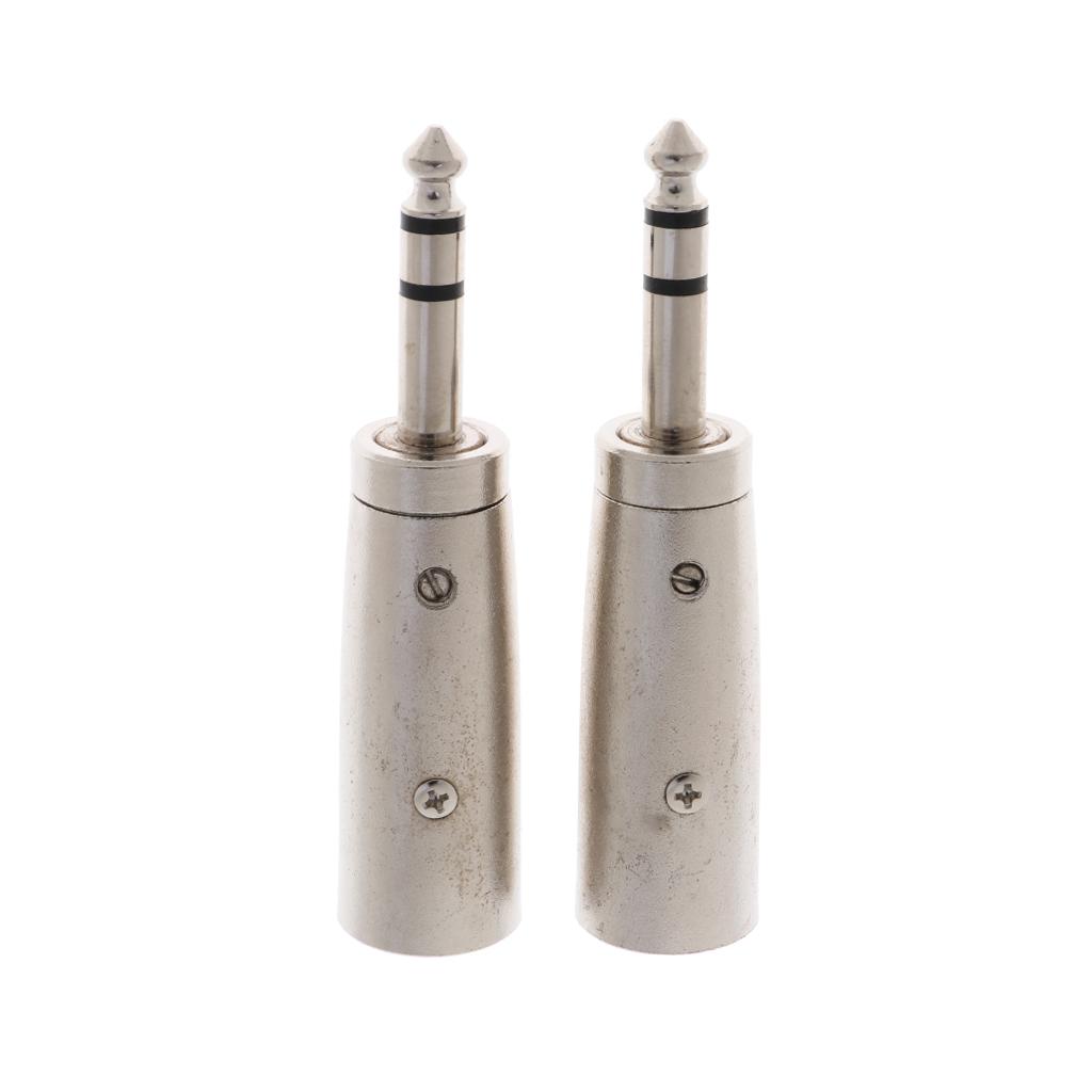 2PCS 1/4" 6.35mm Stereo Male Jack To 3-Pin Male -Audio Cable Mic Adapter