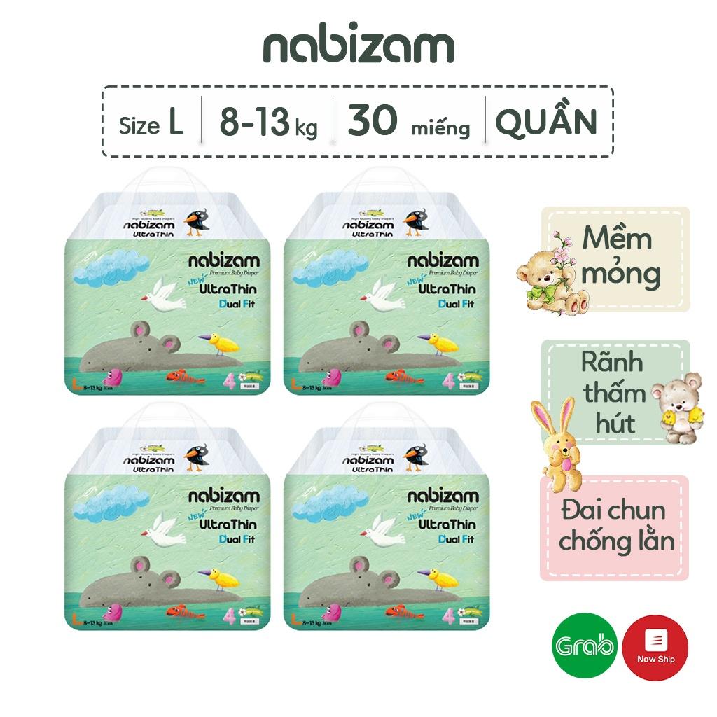 COMBO 4 Tã/Bỉm Quần Nabizam Ultra Thin Nội Địa Hàn Cao Cấp Mỏng Nhẹ Phù Hợp Cho Ban Đêm Size L Từ 8-13kg, 30 Miếng/Bịch