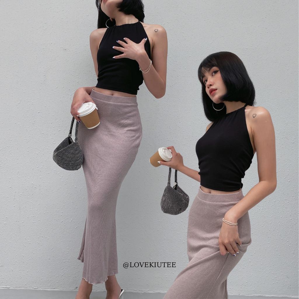 Chân váy dài đuôi cá Fishtail Ribbed Maxi Skirt LOVEKIUTEE