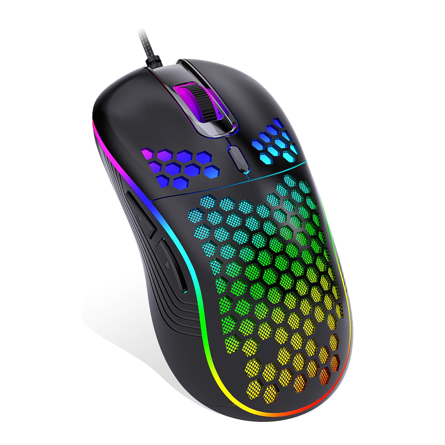 D110 Chuột Chơi Game Có Dây, Đèn Nền RGB, nhẹ 7200 DPI Tổ Ong Quang Cho PC MAC PS5 Xbox Game Thủ