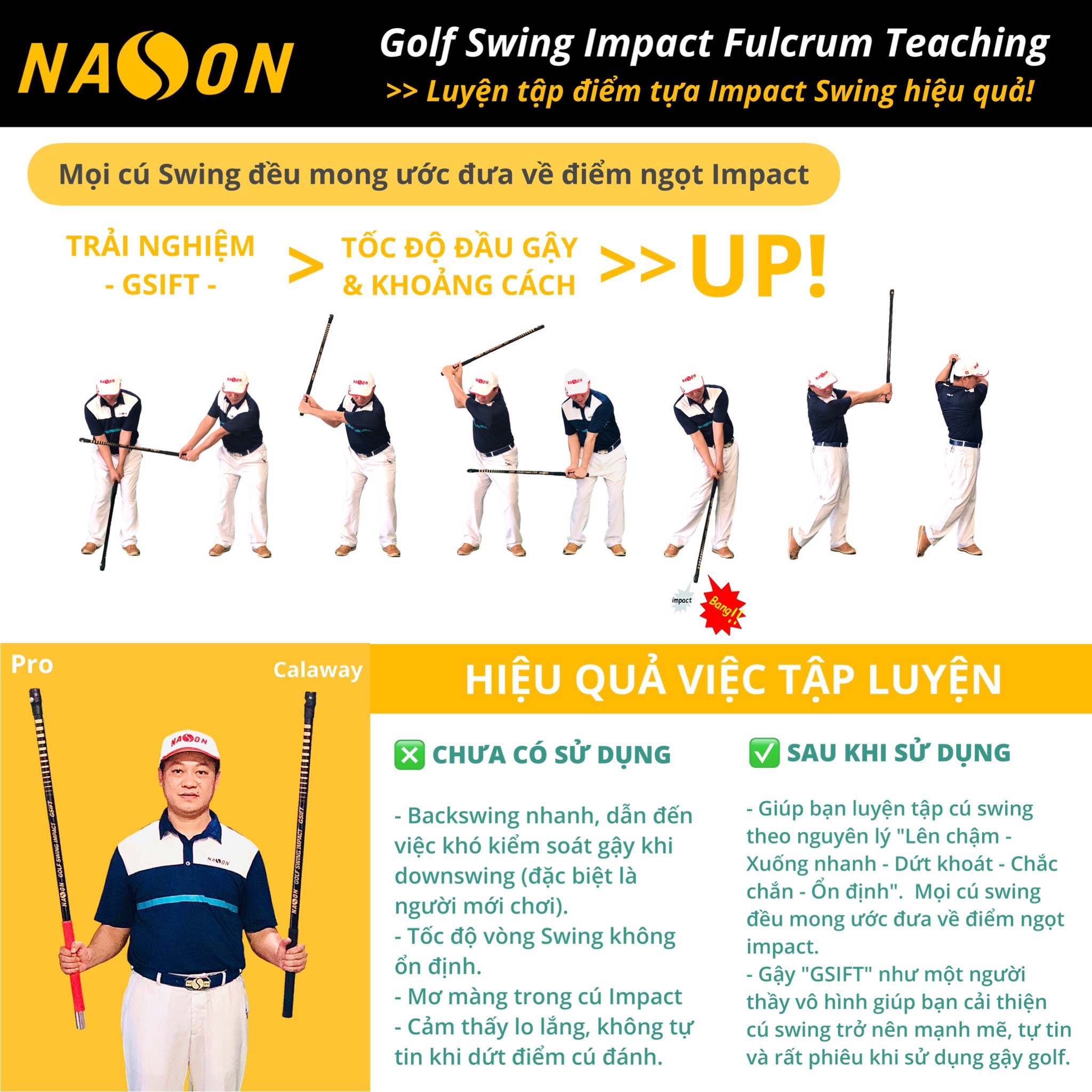 GOLF SWING IMPACT FULCRUM TEACHING (Gậy tập luyện điểm tựa impact) - Phiên bản tiêu chuẩn