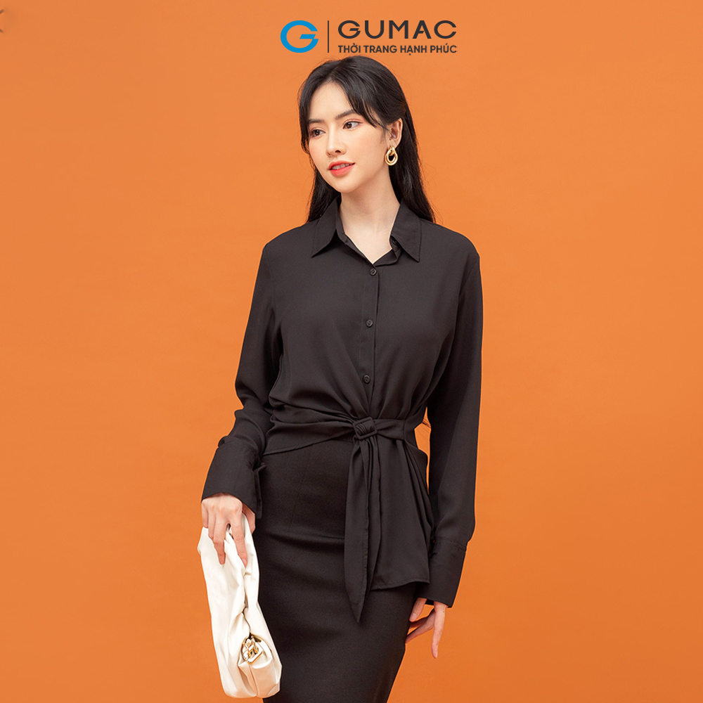 Áo sơ mi nữ GUMAC AB854 phối đai buộc eo phong cách
