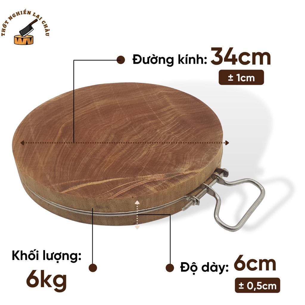 Thớt gỗ nghiến sử dụng băm chặt gia đình, đường kính 34x6cm