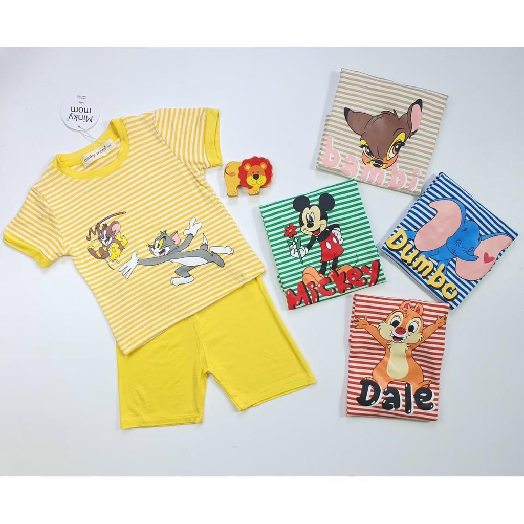 Đồ bộ côc tay cho bé  tay ngắn thun lạnh in hoạt hình siêu cưng bộ trẻ em