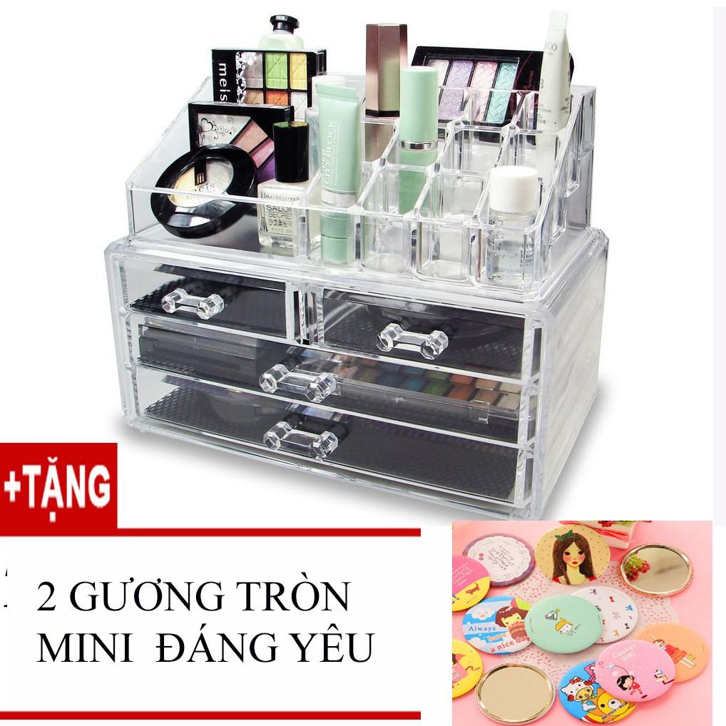 Kệ đựng mỹ phẩm 4 tầng +Tặng 2 gương tròn mini