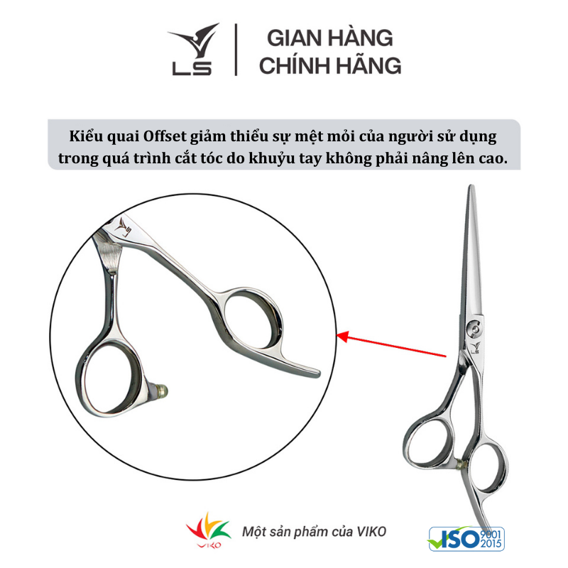 Kéo cắt tóc LS lưỡi thẳng quai offset vênh đỡ ngón cố định JP553