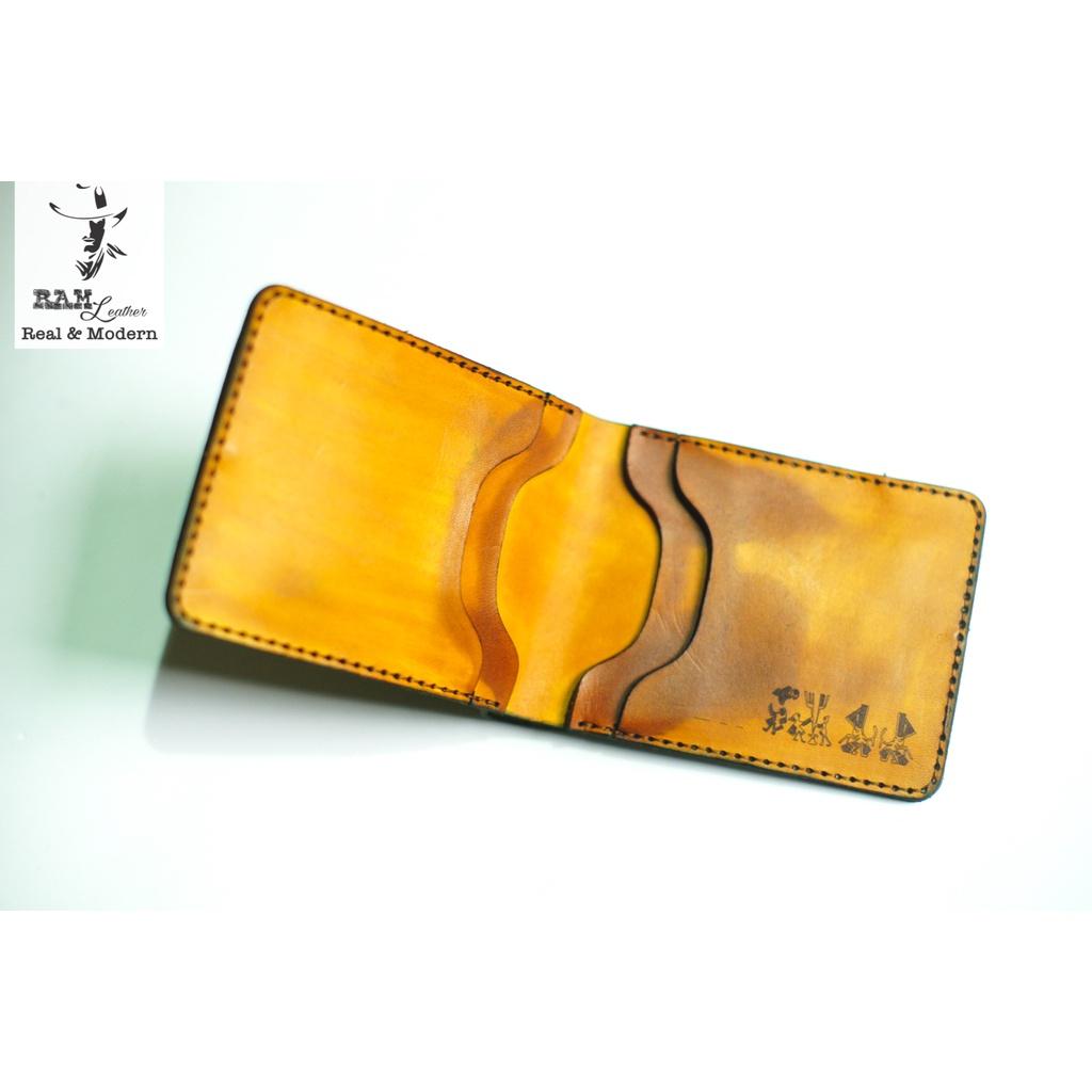 Ví nam trống đồng xanh lá  da bò thảo mộc handmade bền chắc cao cấp dáng ngang - chính hãng RAM Leather
