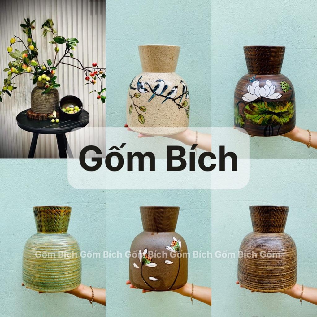 Bình Hoa Gốm Dáng Túi Tròn Lọ Hoa Men Mộc Gốm Sứ Bát Tràng - Gốm Bích