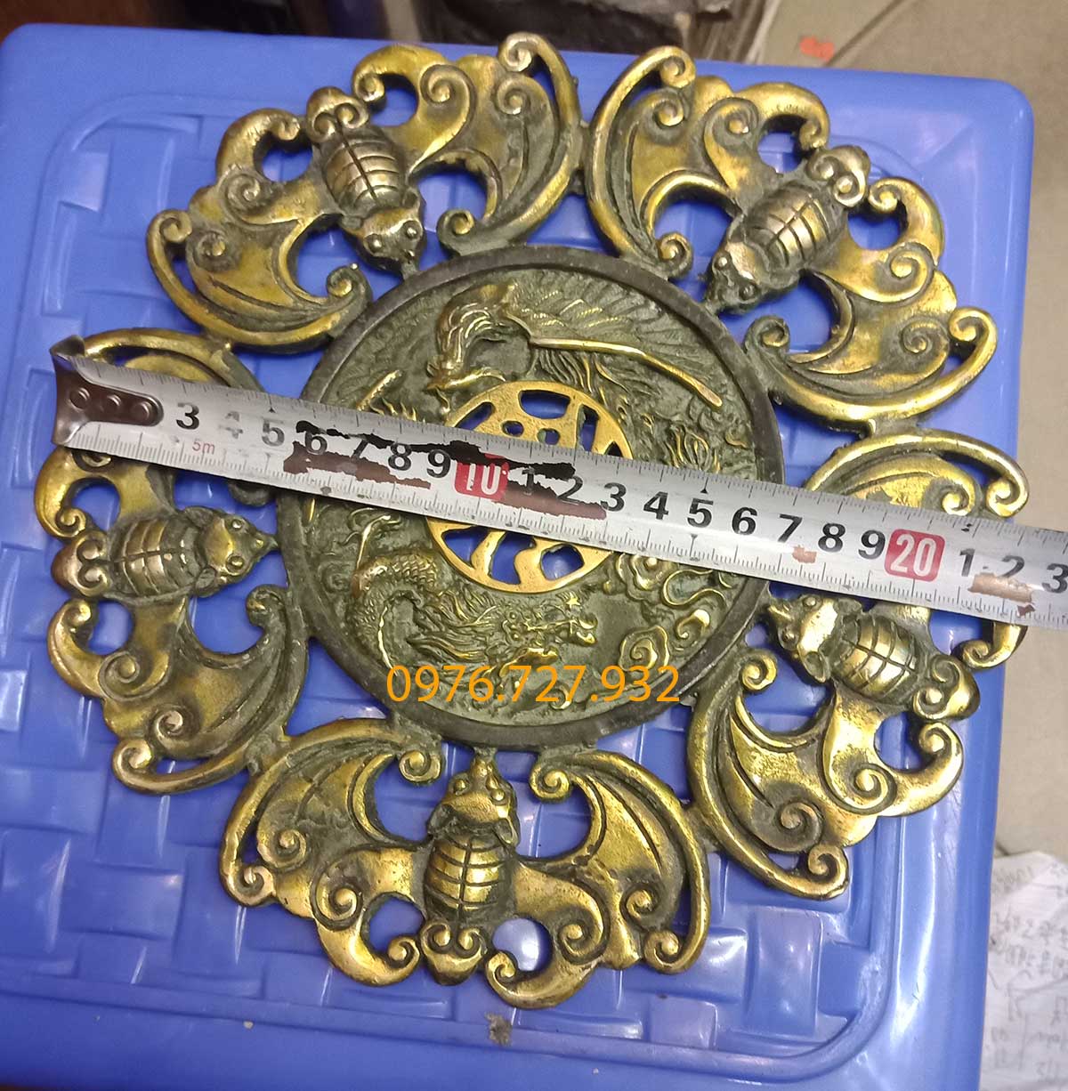 Vòng dơi ngũ phúc bằng đồng đường kính 22cm, vòng 5 con dơi, vật phẩm phong thủy