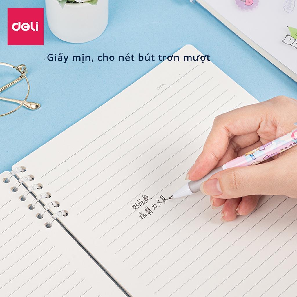 Sổ Tay Lò Xo Gáy Xoắn Kẻ Ngang 100 Trang A5/B5 Bìa Nhựa Có Kèm Sticker Trang Trí Deli - 24507 24508