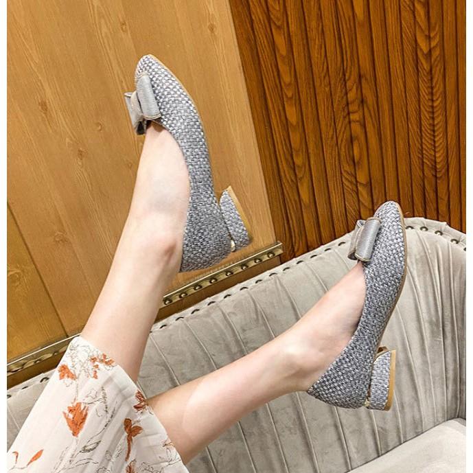 HÀNG CÓ SẴN (size 40️43) _ Giày Gót Vuông Đính Nơ Big Size