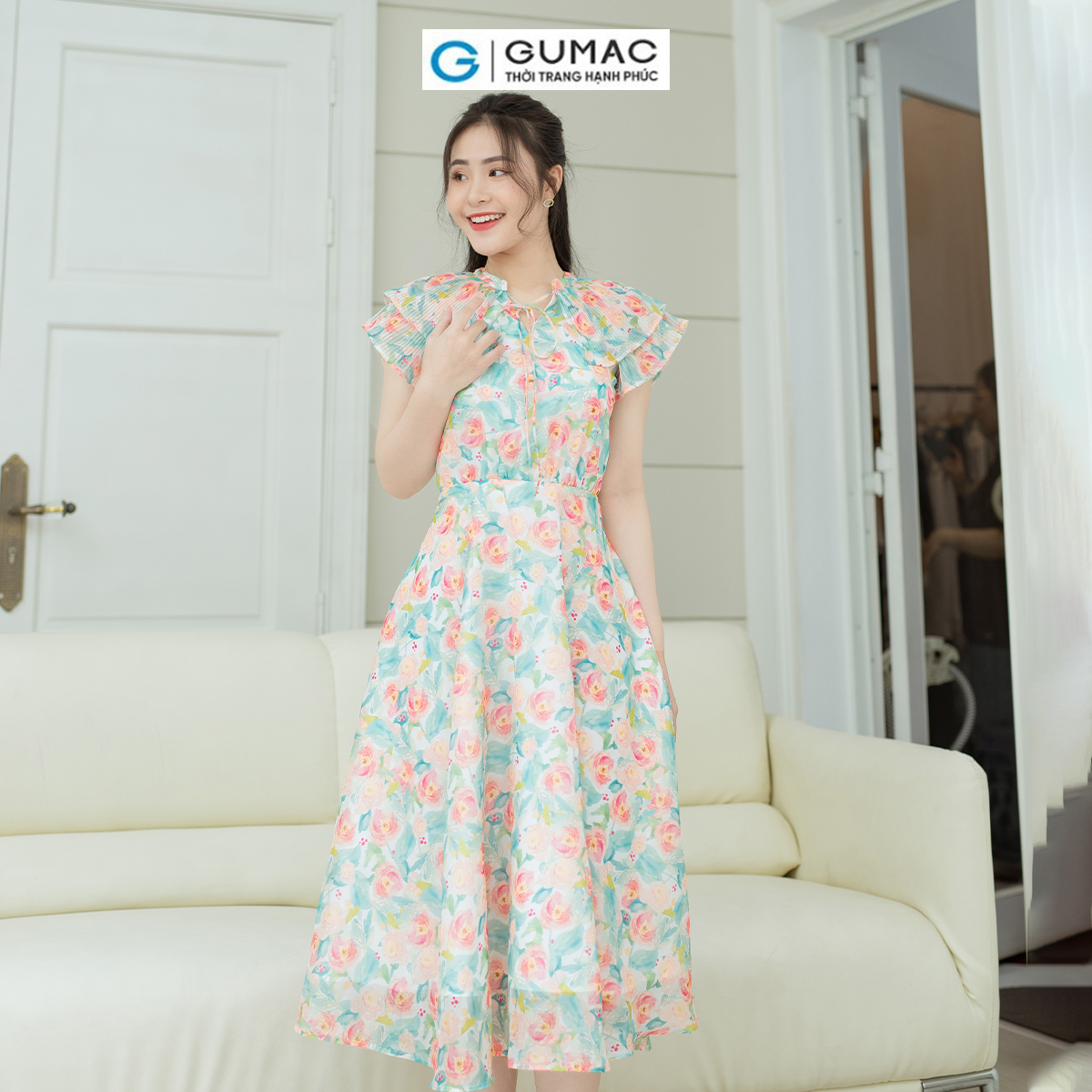 Đầm xòe phối dập ly GUMAC DD08060