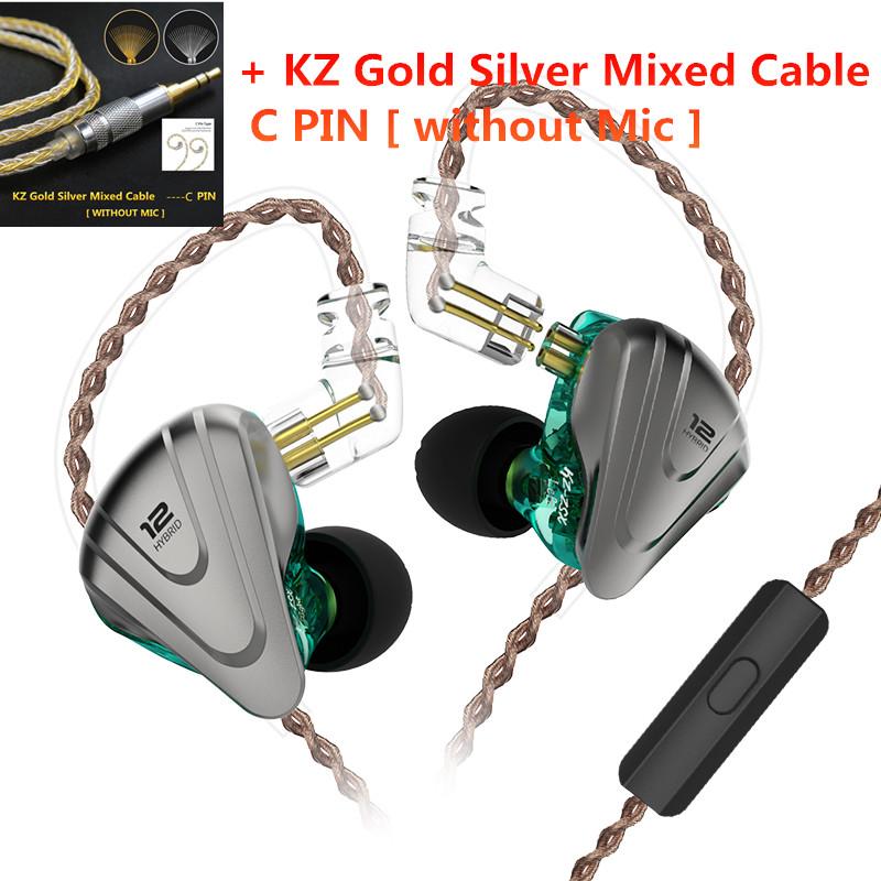 KZ ZSX 1DD 5BA Hybrid 12 Trình điều khiển tai nghe bass Hifi Bass Monitor Tiếng ồn Tai nghe khử tai nghe KZ ZAX ZS10 Pro ASX Màu sắc: Cyan Mic