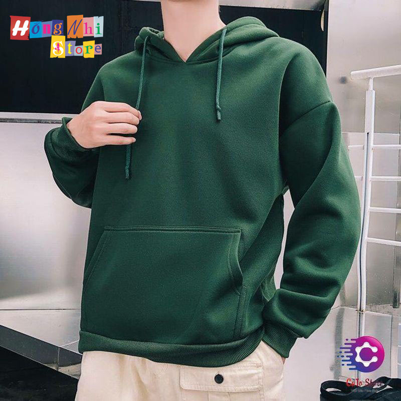 Áo Hoodie Trơn Màu Xanh Lá Cao Cấp Dáng Rộng Unisex Nam Nữ Mặc Được - MM