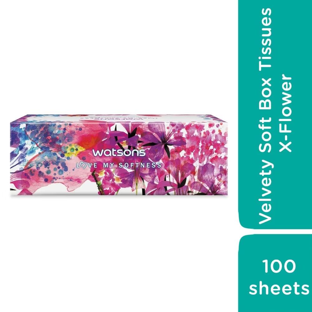 Khăn Giấy Hộp Watsons Velvety Soft Box Tissues (X-Flower) 3ply x 100sheets