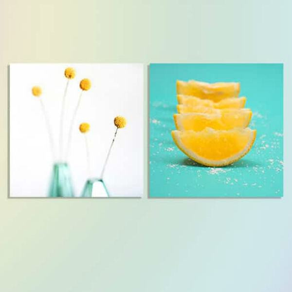 Bộ 2 Tranh Canvas Không Viền Treo Tường Phòng Ăn "Quả Chanh Và Bồ Công Anh" W539