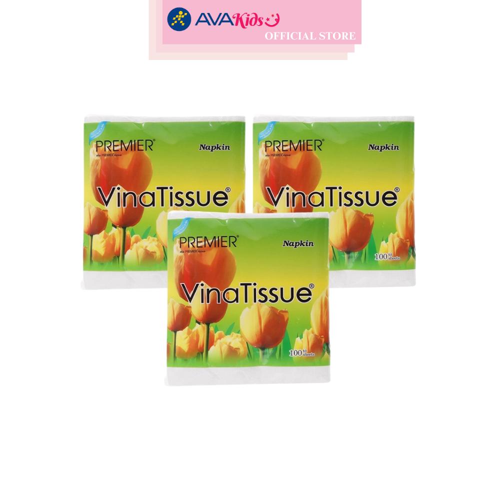 Combo 3 gói 100 tờ khăn giấy ăn PREMIER VinaTissue không mùi 1 lớp