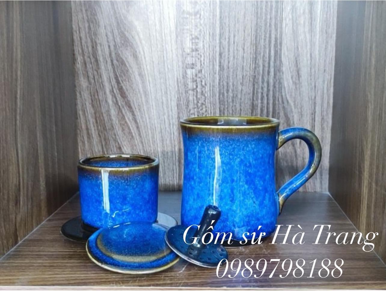 Bộ phin pha cafe gốm sứ Bát Tràng cao cấp men hoả biến thiên thanh cốc dung tích 300ml