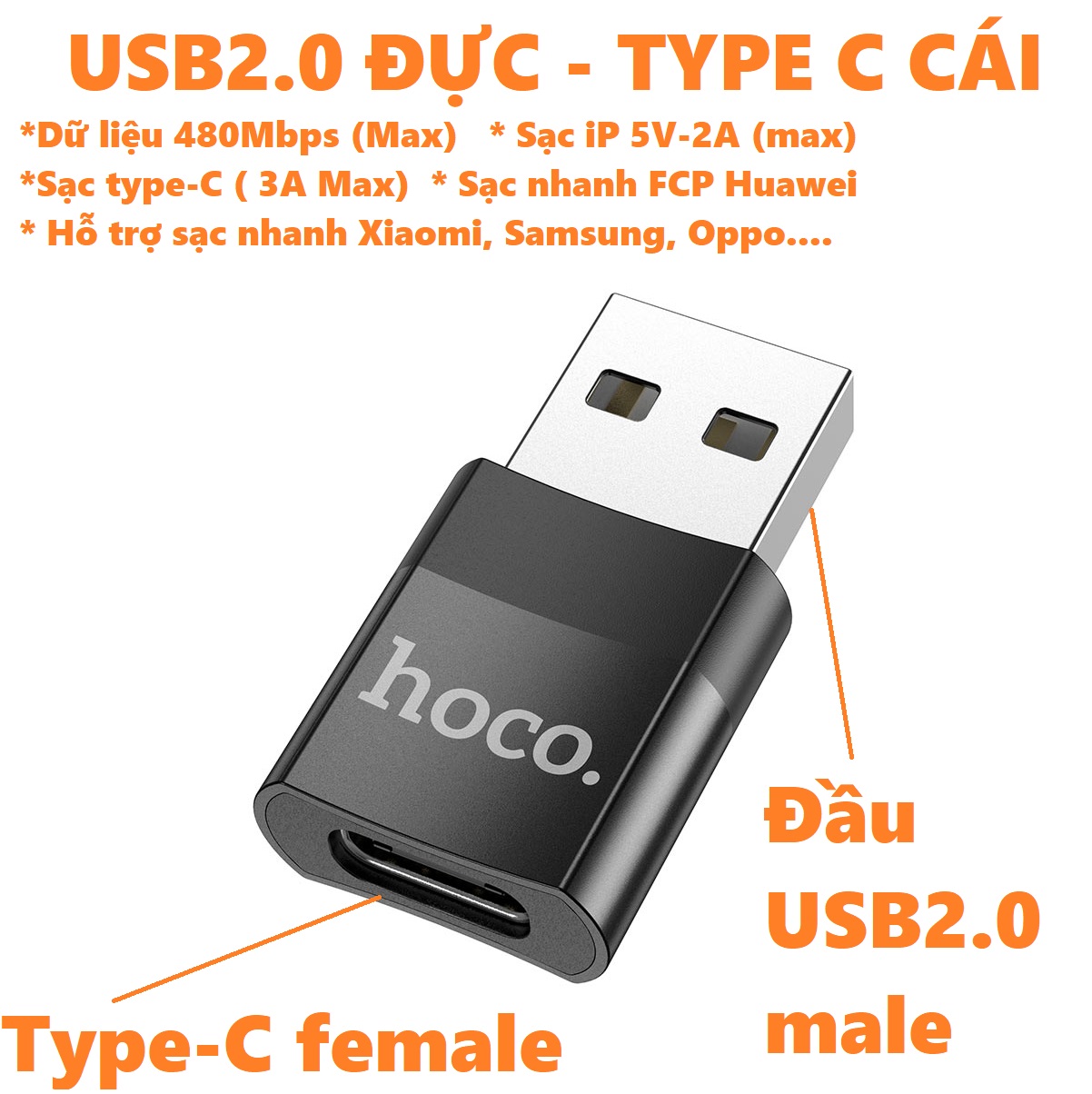 Đầu chuyển type C sang USB 3.0 / iP hỗ trợ OTG cho điện thoại tablet laptop hoco UA17 _ hàng chính hãng