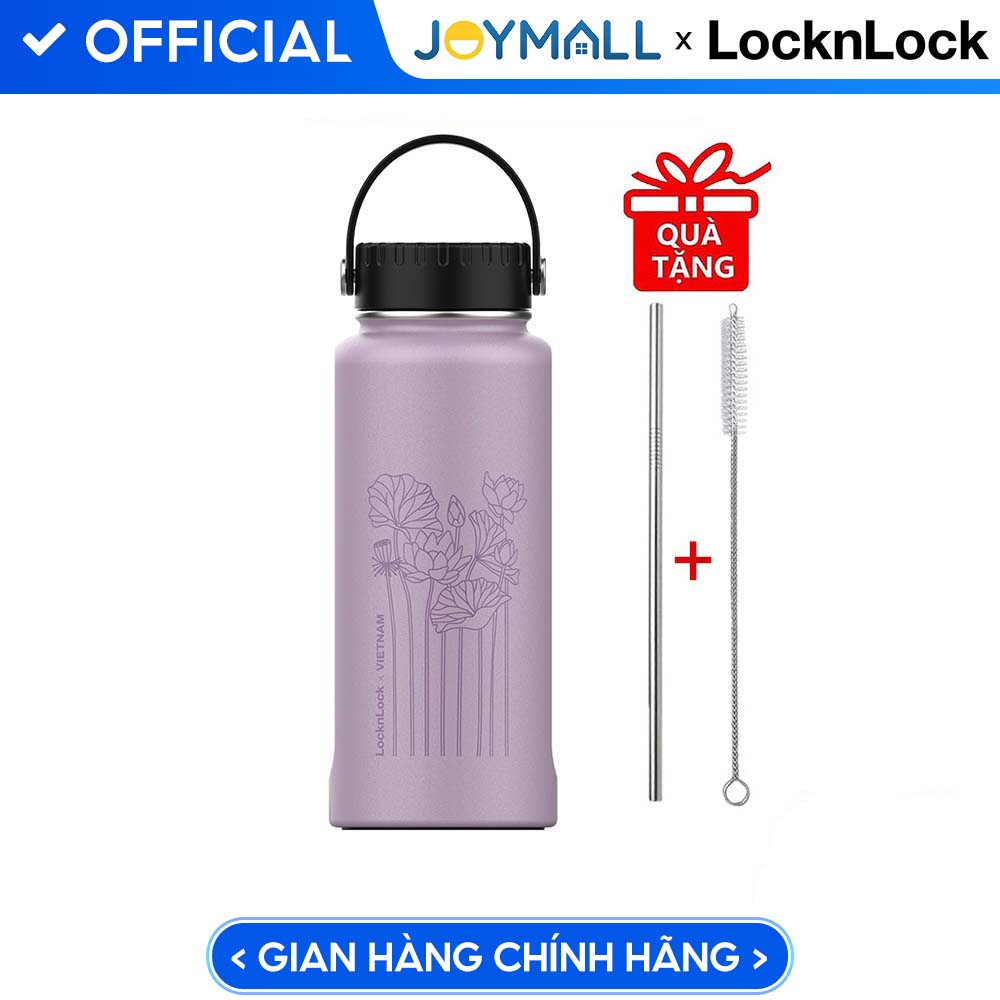 Bình Giữ Nhiệt Lock&Amp;Lock Riga Tumbler Lhc4160 897Ml - Hàng Chính Hãng, Bằng Thép Không Gỉ, Có Lưới Lọc Inox - Tặng Kèm Ống Hút Và Cọ Rửa Ống Hút - Hồng Tím - Hoa Sen
