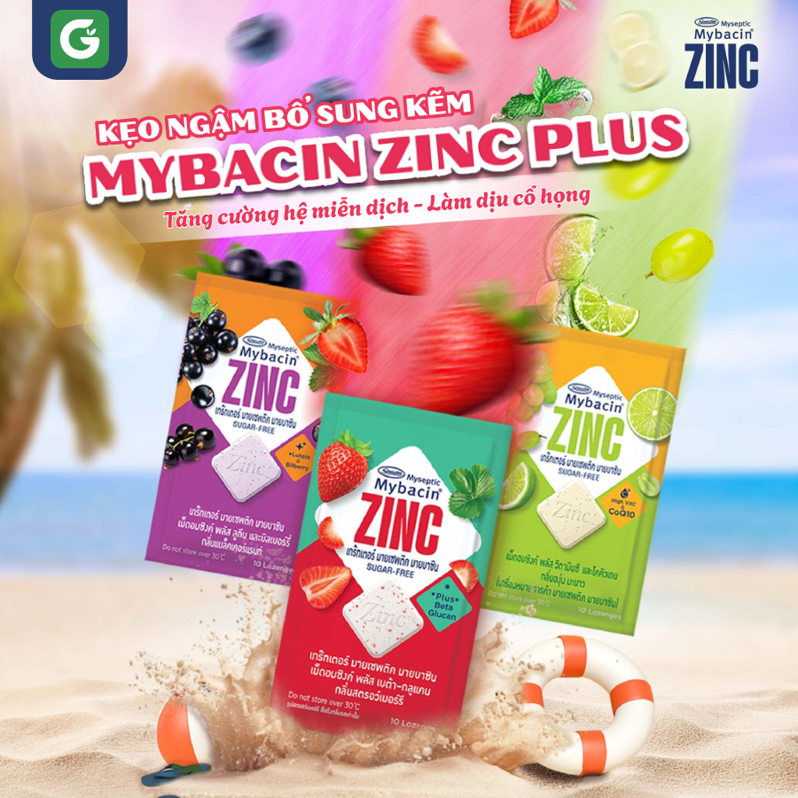 [Hộp 20 gói] Kẹo Ngậm Mybacin Zinc Plus – The Mát, Sảng Khoái - Hàng Thái Lan