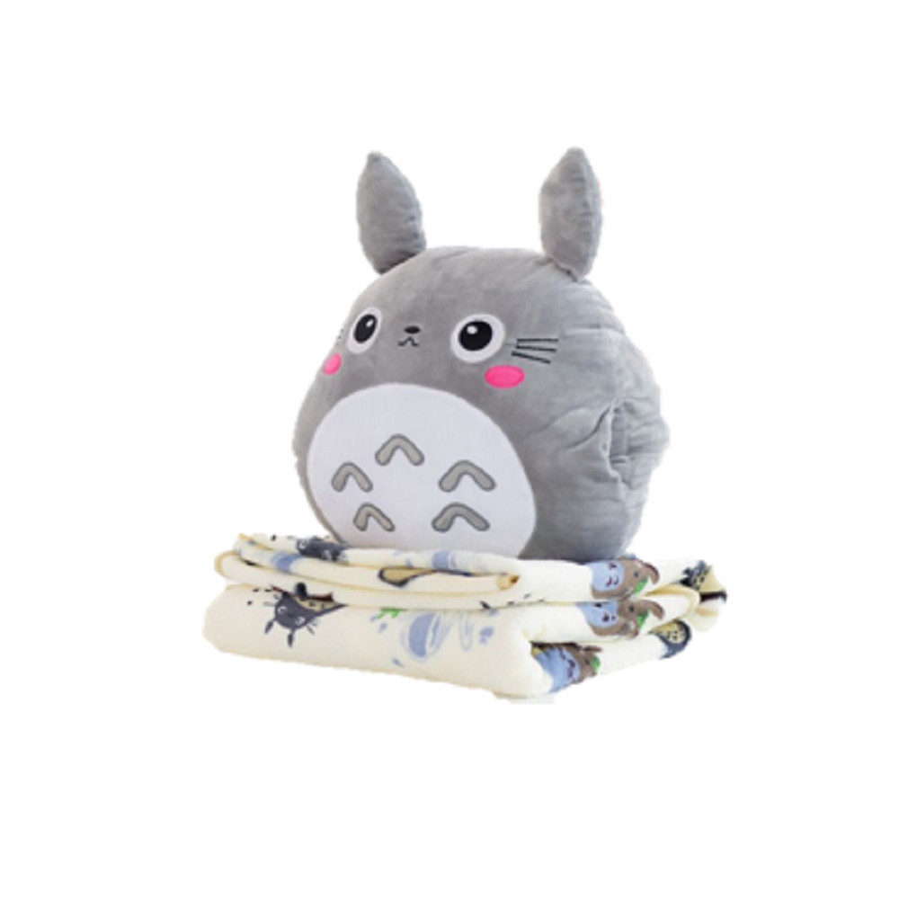 Bộ chăn gối 3 trong 1 totoro cao cấp chăn hoạt hình (Xám)