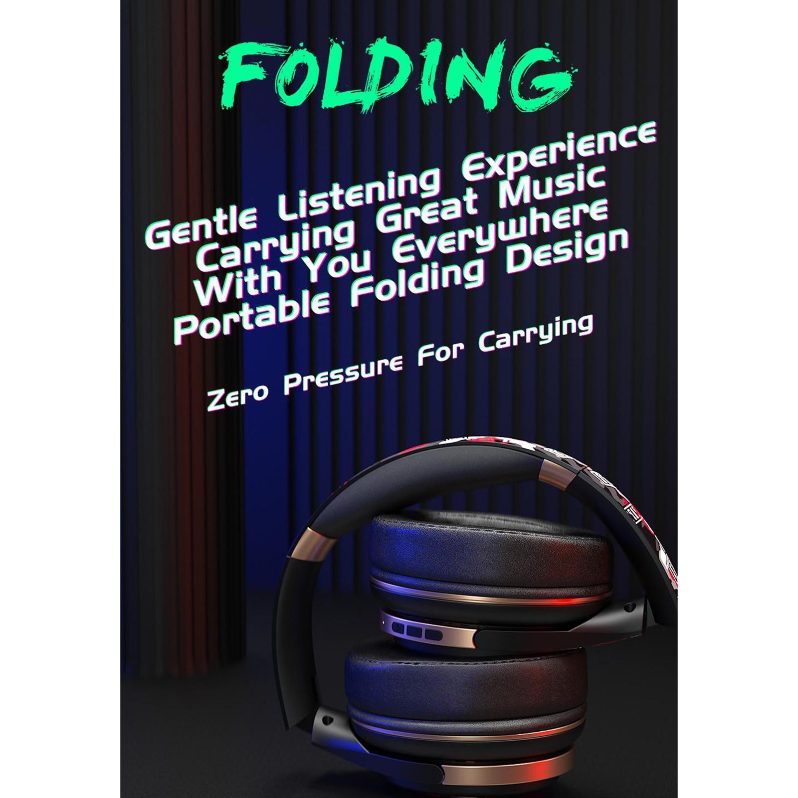 Bluetooth Headphones Over Ear Foldable Built-in Mic Soft Earmuffs