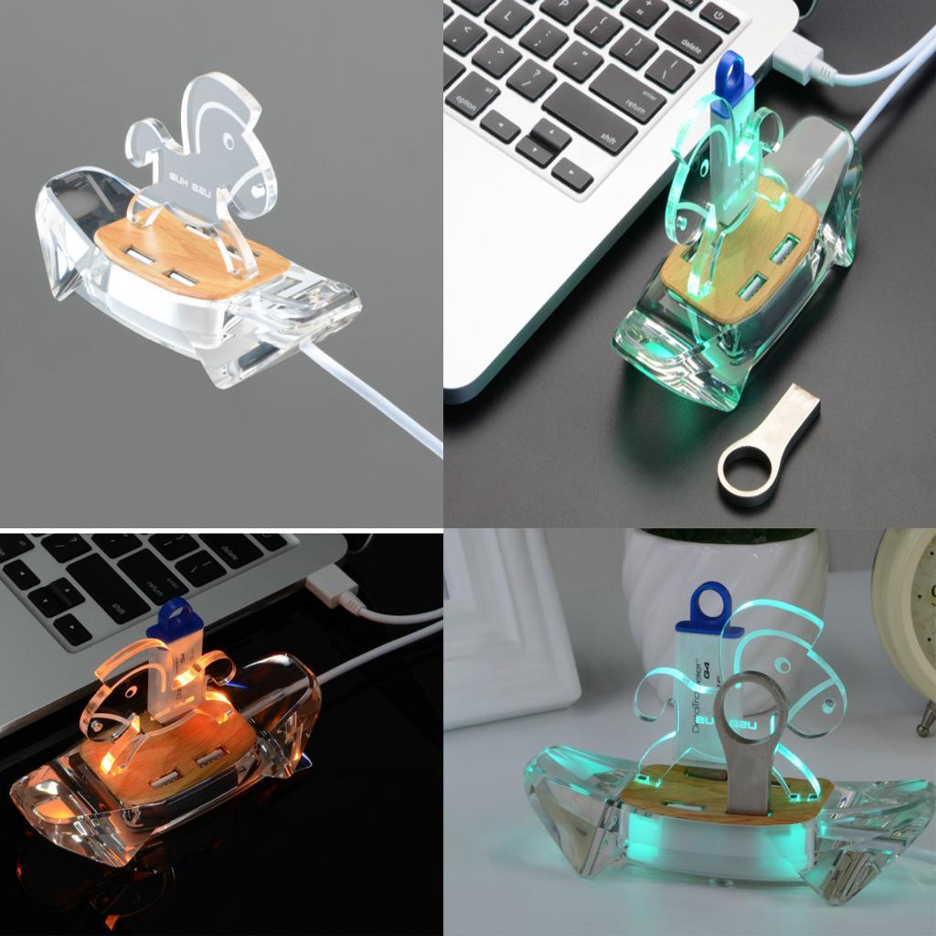 High Speed 4 Port USB 2.0 Multi HUB Splitter Expansion w/Led Light for PC