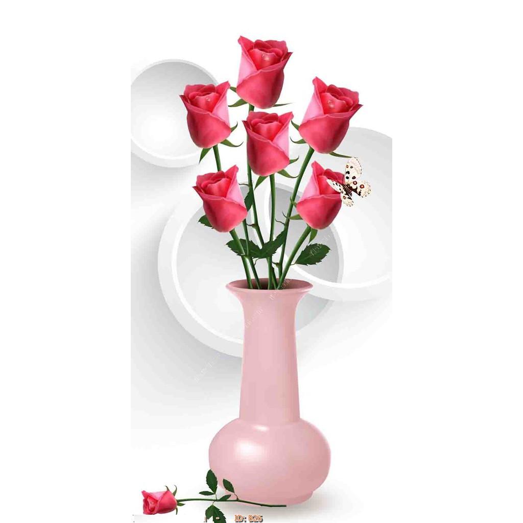 Tranh dán tường Tranh Bình Hoa đa sắc, Tranh dán tường 3d hiện đại
