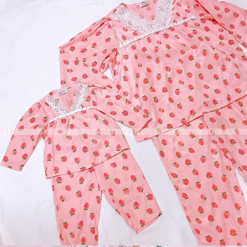 Bộ đồ ngủ dài tay pijama cho bé gái hoạ tiết quả dâu, quả bơ,nhiều mẫu vải đẹp may kĩ Tiemmaykeokeo