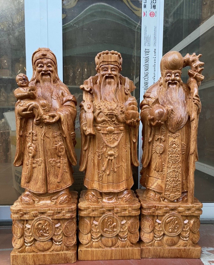 Bộ tam đa phúc lộc thọ gỗ hương đá kt cao 60×18×15cm