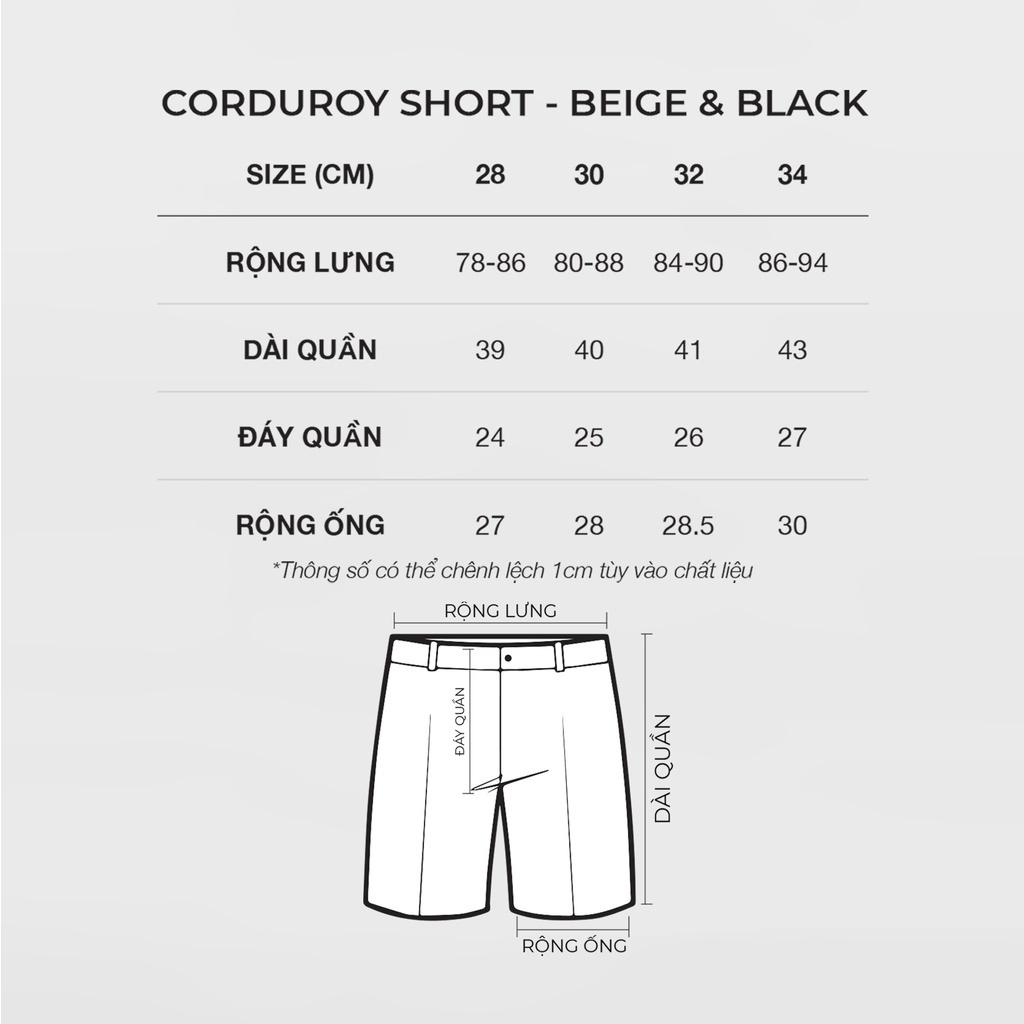 Quần short đùi nhung tăm unisex màu đen Tum Machines CORDUROY SHORT - Black