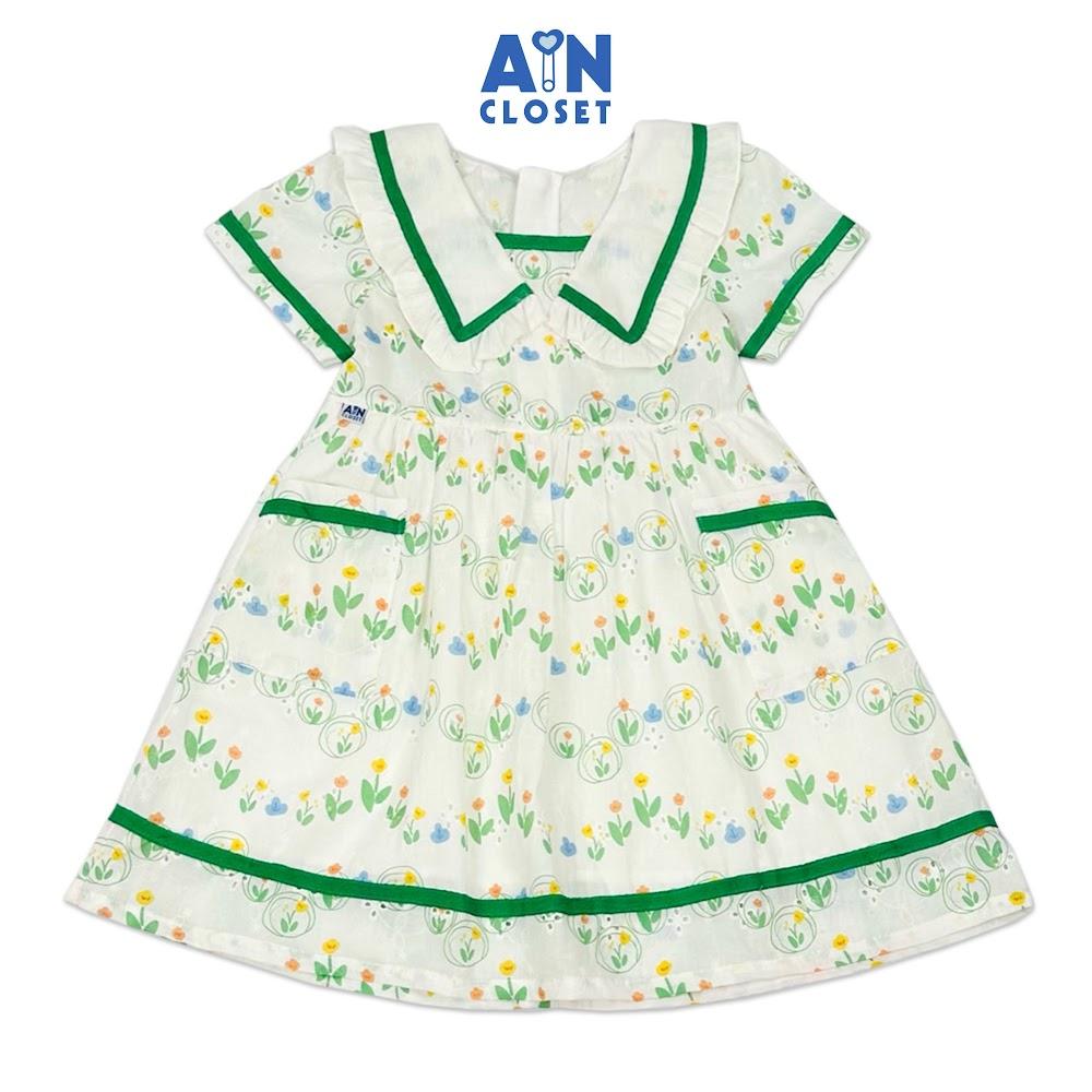 Đầm bé gái họa thiết Hoa Xanh Lolita cotton thêu - AICDBGZ3HTTR - AIN Closet