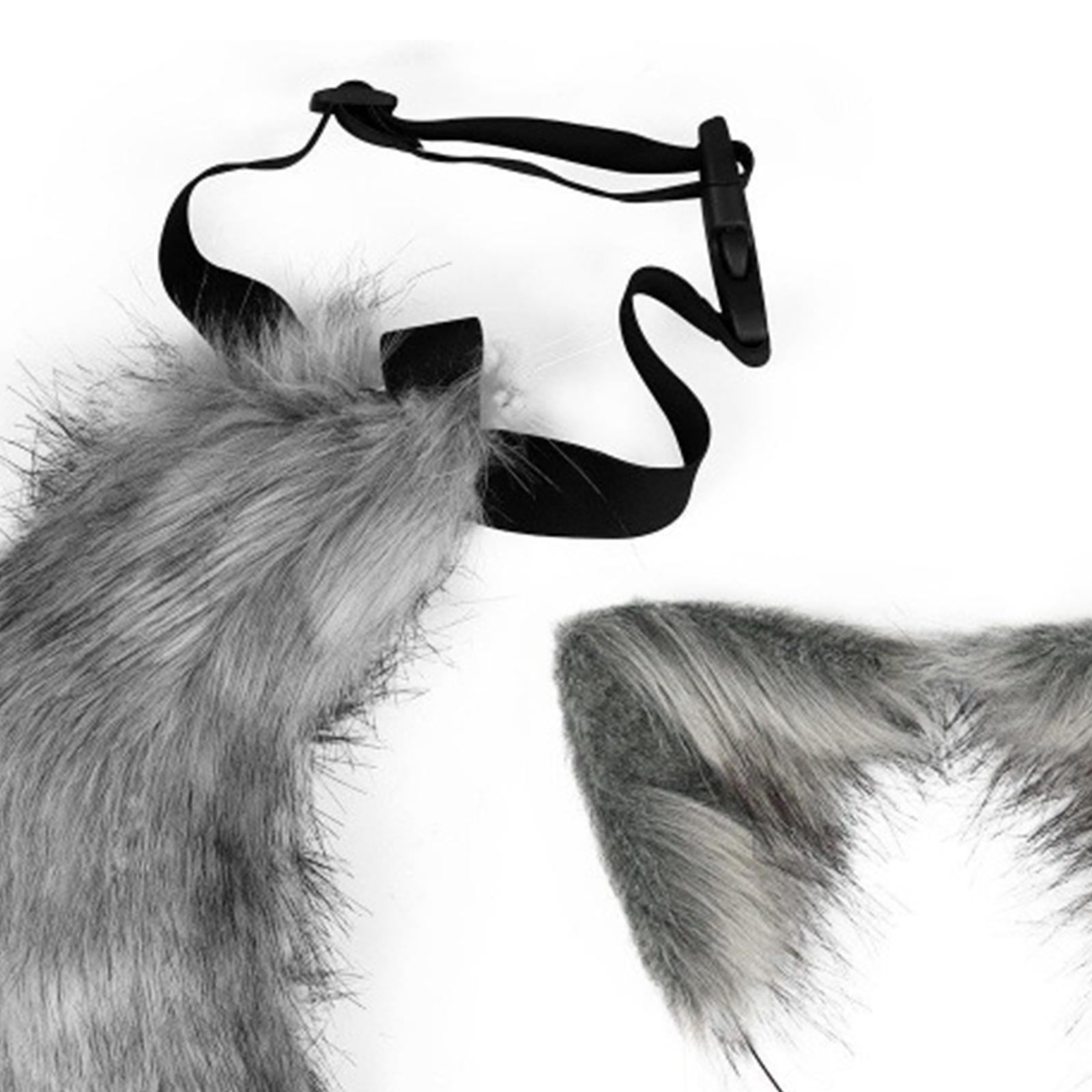 Ears and Long Tail Set Faux Plush Hair Hoop for Halloween Christmas Carnival