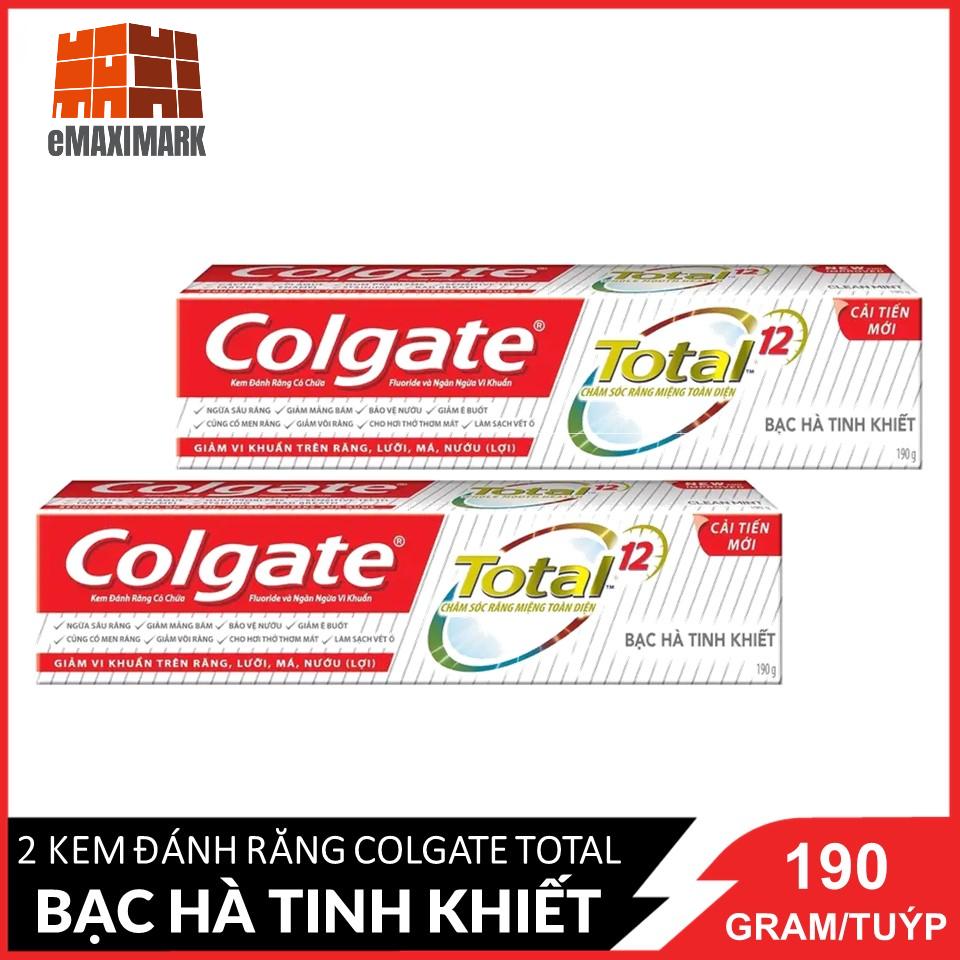 COMBO 2 Kem đánh răng Colgate Total Bạc Hà Sạch hiệu quả giảm chảy máu nướu 190g x 2