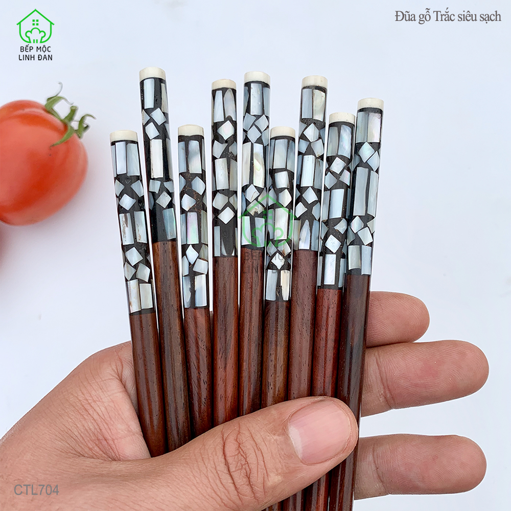(5 Đôi) Đũa Trắc Tự Nhiên Siêu Sạch Cẩn Xà Cừ - Hoa Văn Sáng Đẹp [CTL704-5]