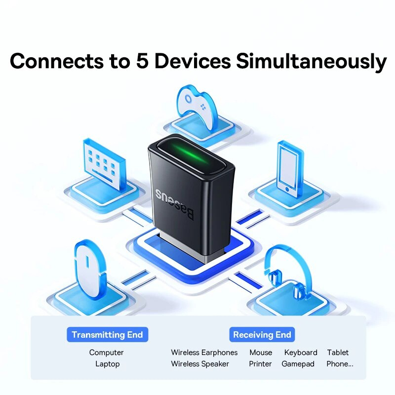 Usb Blueeoth 5.3 Tốc Độ Cao Kết Nối 5 Thiết Bị Cùng Lúc Baseus BA07 Bluetooth Receiver Dùng Cho Win 8.1 Trở Lên - Hàng Chính Hãng