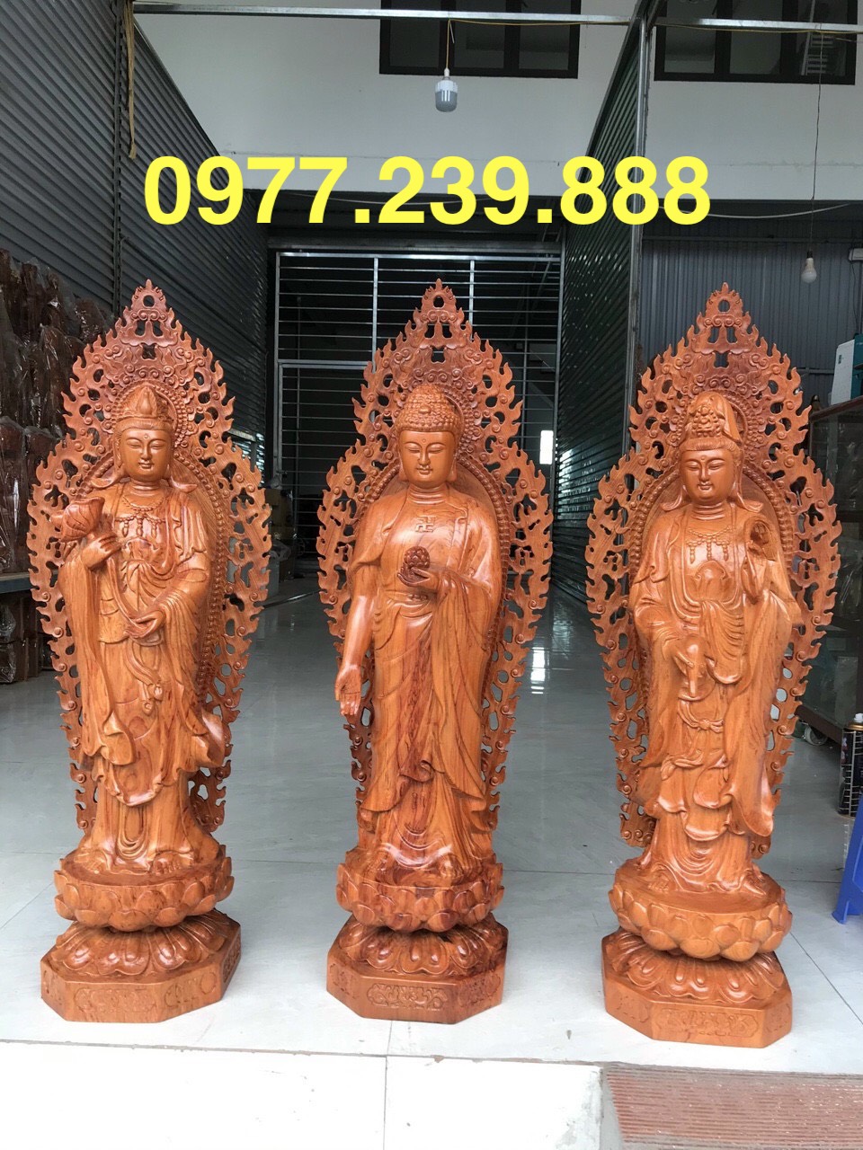 bộ tam thánh bằng gỗ hương 80cm