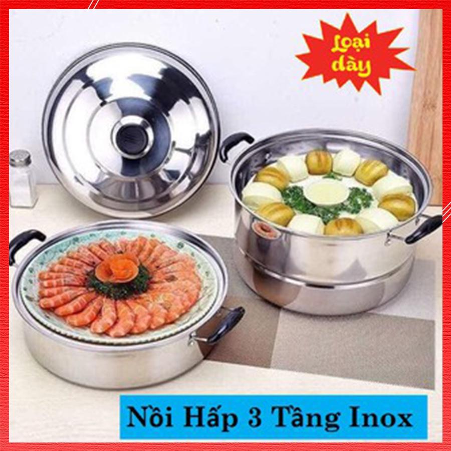 Nồi Xửng Hấp 3 Tầng Inox Sử Dụng Cho Mọi Loại Bếp Thiết Kế Hiện Đại Giúp Thức Ăn Chín Đều Nhanh Kích Thước 28 Cm