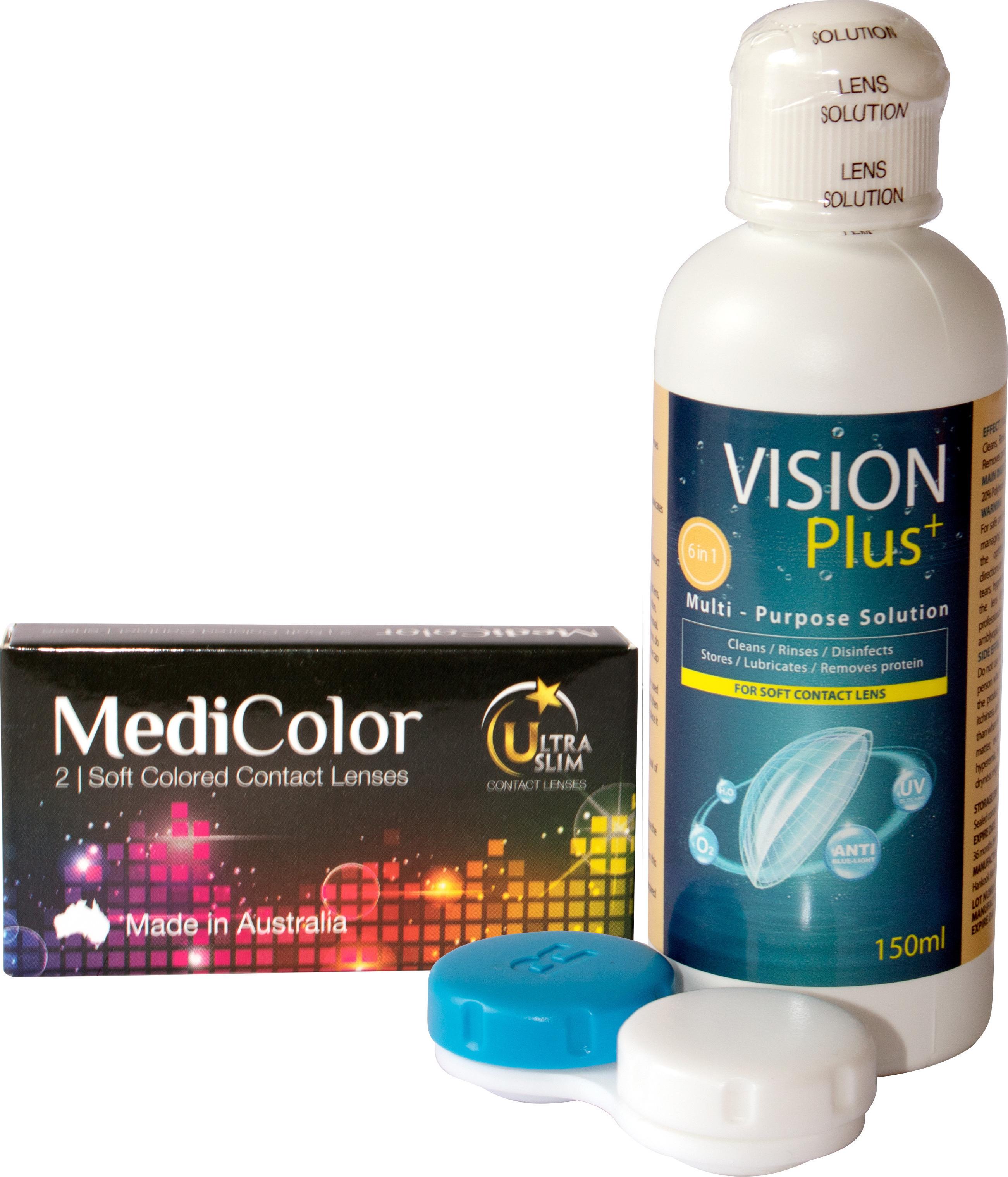 Một Cặp Kính Áp Tròng Australia Màu Nâu Mediclear 3 Tháng + Nước Ngâm